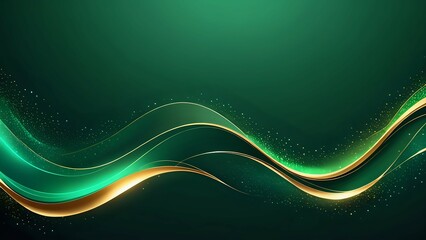 Dark green luxury background with shiny gold wave lines