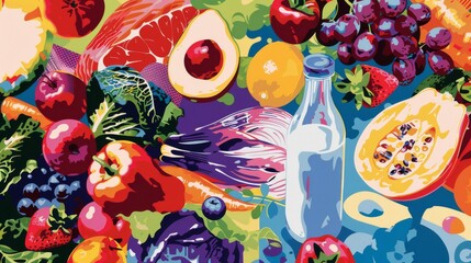 Vibrant Fruit And Vegetable Illustration For Healthy Food Design