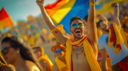 Colombian beach soccer fans celebrating a victory 