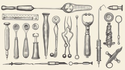 Vintage dental tools set for healthcare and medical designs