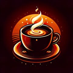 A coffee cup surrounded by a warm orange glow