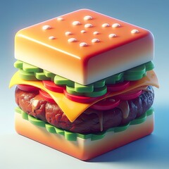 a cube shaped hamburger 3d