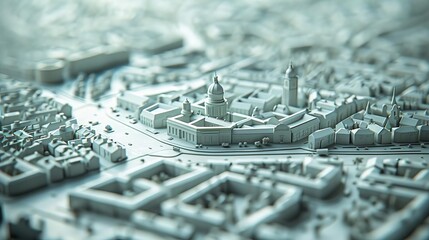 A 3D model of a cityscape used for urban planning and visualization,