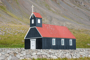 Saurbaejarkirkja church in Raudasandur in the westfjords of Iceland