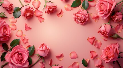 Top View Rose Flower Background: AI-Generated Wedding, Valentine's, and Mother's Day Cards