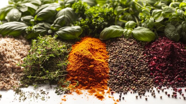 fresh spices herbs isolated aromatic basil bunch cilantro close closeup cooking cookery diet favor food garnish green healthy herbal herbalism herb ingredient lavandula leaf medicative mint mix'