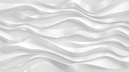 Minimalistic abstract background with white 3D paper waves. White glossy soft wavy embossed texture isolated on white background