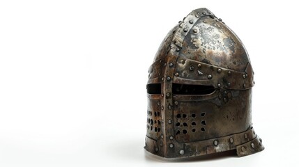 old medieval warrior helmet on white background