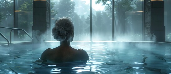 Tranquil Solitude Elderly Woman Seeking Relaxation in a D Rendered Thermal Mineral Pool