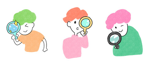 虫メガネで何かを見る人物のイラスト