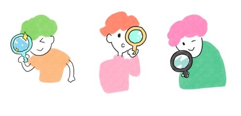 虫メガネで何かを見る人物のイラスト