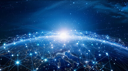 Digital world globe, concept of global network and connectivity on Earth, data transfer and cyber technology, information exchange and international telecommunications