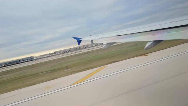 Shot of AirPlane takeoff on Chicago International Airport. 