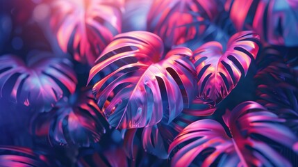 Futuristic Tropical Leaves Radiate Under Neon Cyber Lights
