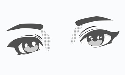 Manga style big eyes. Cute anime girl eyes. Black and white manga cartoon character, animation art style on white background. Print for covers,t-shirts,notebooks,wallpapers.Vector illustration EPS 10