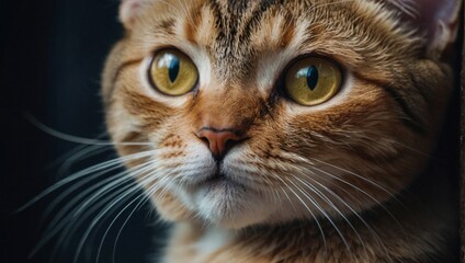 Close-up portrait of cute cat with big expressive eyes