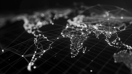Obraz premium Black and White World Map on Global Network Connection