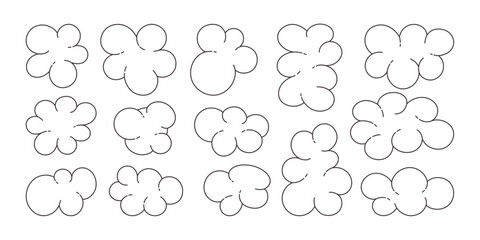 Set of abstract bubble shapes sticker in simple linear hand drawn style. Funny y2k balloon icons. Minimal design elements elements. Vector illustration isolated on white background.