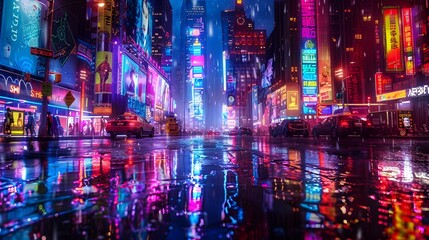 Neon Cityscape: A vibrant city skyline at night, illuminated by a myriad of neon signs and lights.