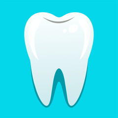A solitary white tooth with a smiling expression placed against a blue backdrop