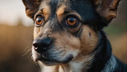 Close-up portrait of cute dog with big expressive eyes