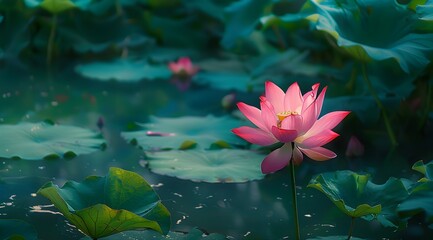 pink water lily on the lake, illustration from copyspace