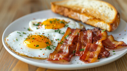 White Plate With Eggs and Bacon