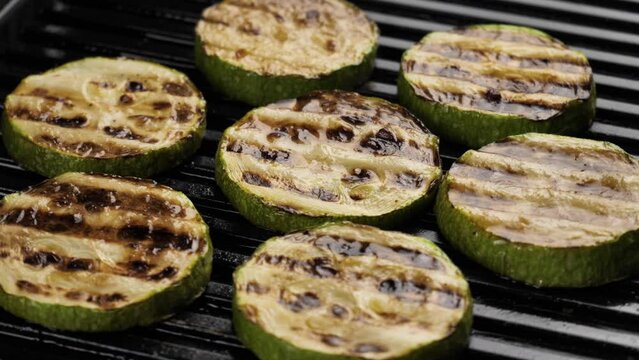 grilled vegetables. Healthy vegetarian food. Cooking zucchini on an electric grill