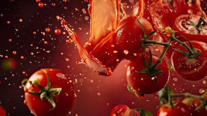 Tomato Juice Splash Flying In The Air High quality images. Generative ai