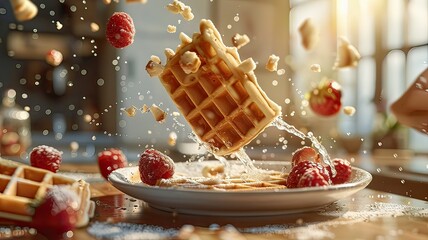 Waffle Flying In The Air High quality images. Generative ai