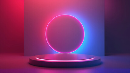 Abstract neon futuristic background podium - 3d illustration, light podium for your product showcase. Blank Vector 3d stage 