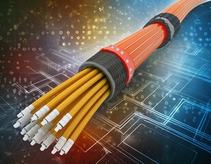 Optical fiber cable on abstract technology background. 3d illustration.