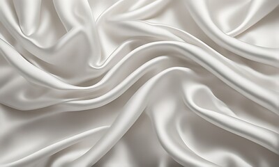 Fototapeta premium Soft White Blurred Background Texture: Elegant and Peaceful Satin Fabric with Silky Ripple Effect, Luxurious Smooth Material for Fashion, Beauty Design, Home Décor, and Creative Projects