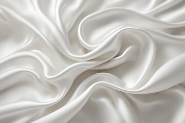 Fototapeta premium Soft White Blurred Background Texture: Elegant and Peaceful Satin Fabric with Silky Ripple Effect, Luxurious Smooth Material for Fashion, Beauty Design, Home Décor, and Creative Projects