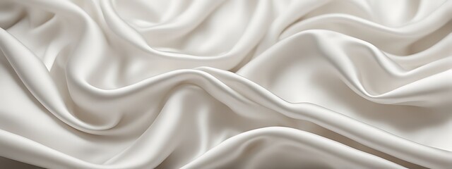 Fototapeta premium Soft White Blurred Background Texture: Elegant and Peaceful Satin Fabric with Silky Ripple Effect, Luxurious Smooth Material for Fashion, Beauty Design, Home Décor, and Creative Projects
