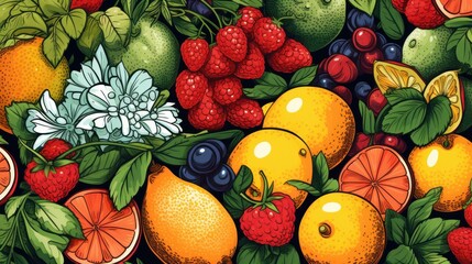 illustration of summer fruits and vegetables background