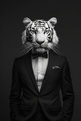 Obraz premium Elegant tiger in a sharp suit, exuding power and sophistication 🐅✨ Perfect blend of wild majesty and formal flair. Ideal for adding a unique, commanding presence to any decor #WildElegance
