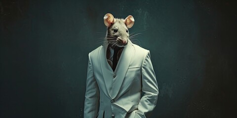 Hybrid human-mouse, rat in white coat, embodies surreal charm. Captivating art for those who cherish whimsy and imagination. 🐭🧥 #SurrealArt #WhimsicalCharm