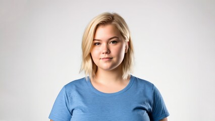 Fototapeta premium Chubby blonde woman on a light isolated background 