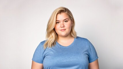 Fototapeta premium Chubby blonde woman on a light isolated background 