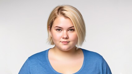 Chubby blonde woman on a light isolated background 