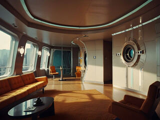 interior of a 1970's futuristic appartment