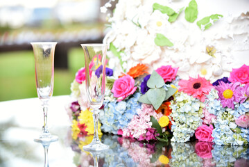 candy table chocolates party buffet wedding decoration dishes flowers arrangements restaurant dining table