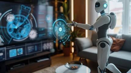 Fototapeta premium robot taking care of house with virtual reality