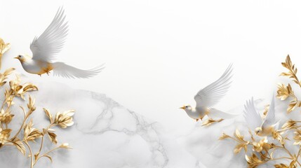 3d golden birds flying on marble background wallpaper