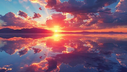 Salt Flats with sunset reflections flat design side view mirrored sky theme water color Analogous Color Scheme