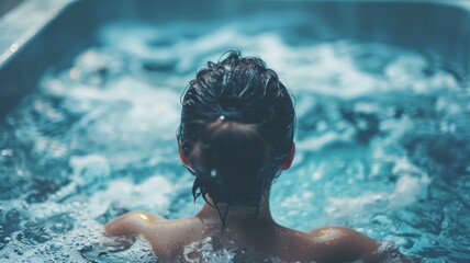 woman sitting in a cold plunge tub