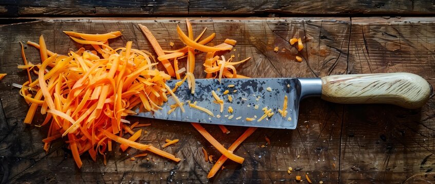 Precision Culinary Artistry - Chef's Knife Julienning Crisp Carrots into Thin Strips
