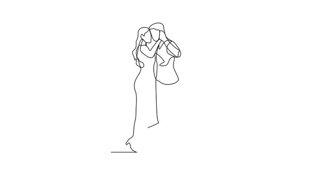 Animated self drawing of a couple was dancing at a party one night video illustration. Dancing during party design in simple linear continuous style video concept. It's time for dancing in the party.