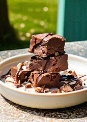 brownies with chocolate sauce